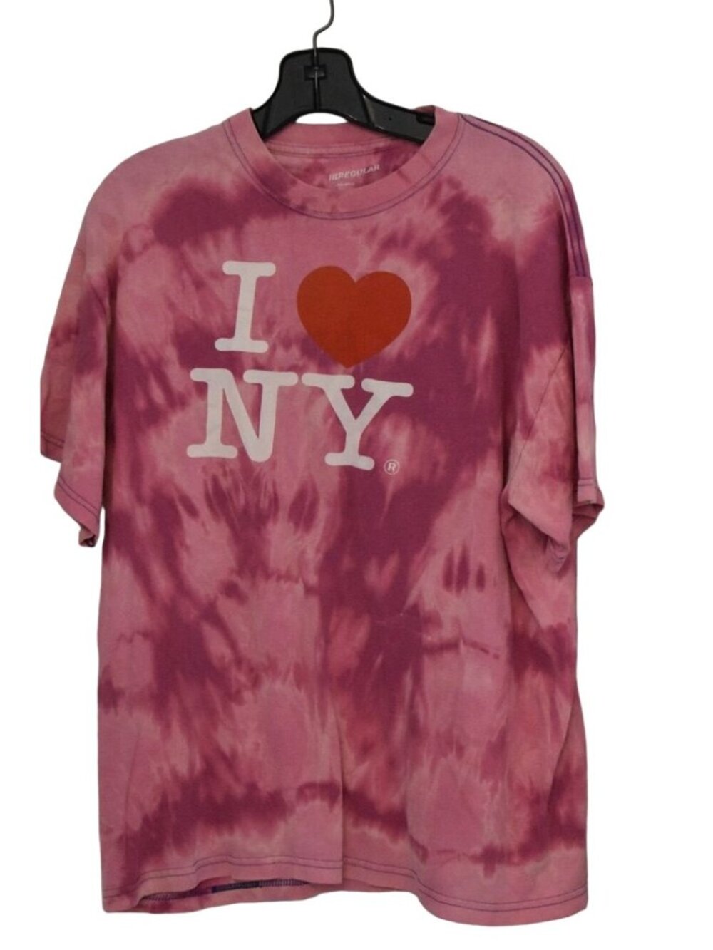 Unisex Pink Custom Bleach Dye I Love NY Pre-Shrunk T-shirt Size L